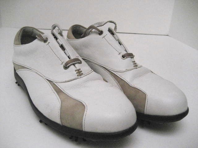 Foot Joy LoPro Womens Soft Spikes White Tan Golf Shoes Size Sz 8.5 8 1 