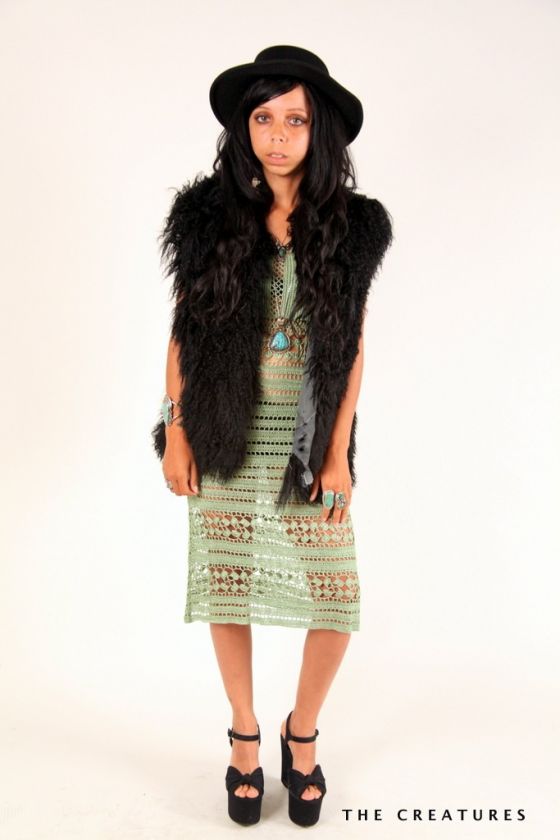   Mongolian Lamb Shaggy Yeti BOHO HIPPIE Glam Rocker Vest Jacket Coat OS