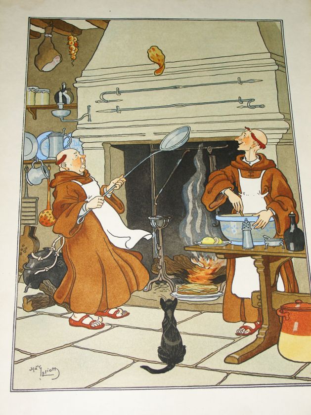 Harry Eliott funny Franciscan monks cooking ENGRAVING  