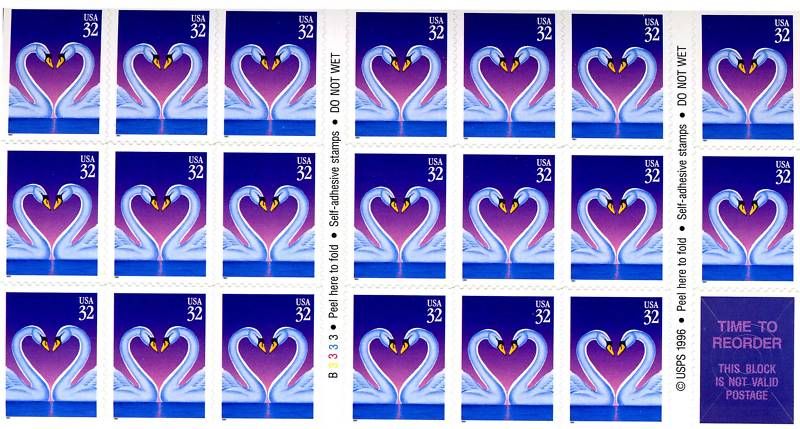 Swans Forming Heart 20 x 32 cent US Stamps 3123 NEW  