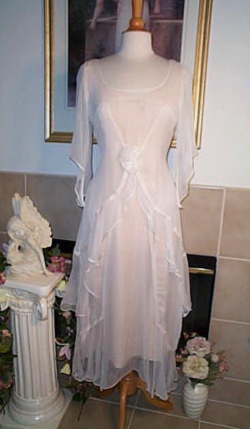 Nataya VINTAGE ROSE 1920s Ivory Chiffon Dress S to XL  