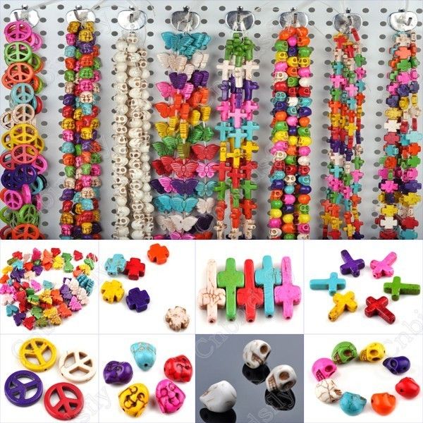 Wholesale Mixed lots 100pcs Cross Peace Skull Pony Beads Goth jewelry 