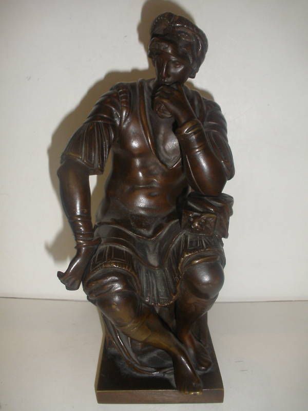 ANTIQUE BRONZE ROMAN WARRIOR SCULPTURE MICHELANGELO  