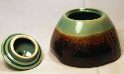 Baum Bros Galaxy Jade Sugar Bowl w/ Lid Green Brown  