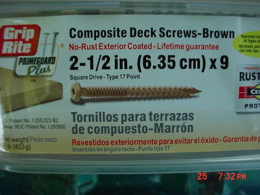 10 lbs Grip Rite Composite Deck Screws 2 1/2 x 9 Square Drive  