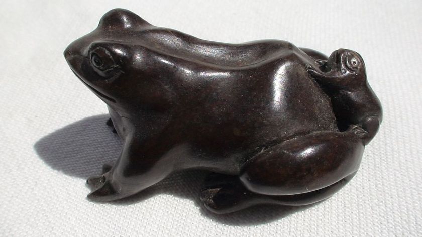 HAND CARVED WOODEN FROG  