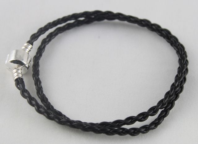 Silver/black Double leather Bracelet fit bead charm  
