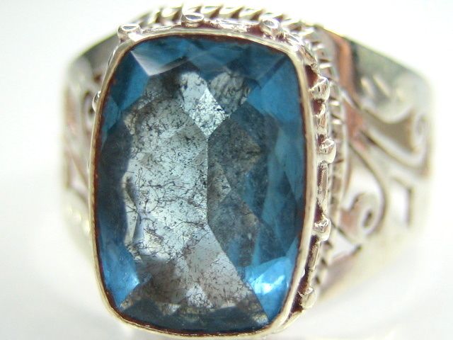 VINTAGE NATURAL 3CT BLUE TOPAZ MENS STERLING RING 11.5  