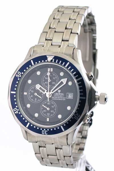 Croton CC311083SSBL Mens Steel Chrono Divers Date Watch  