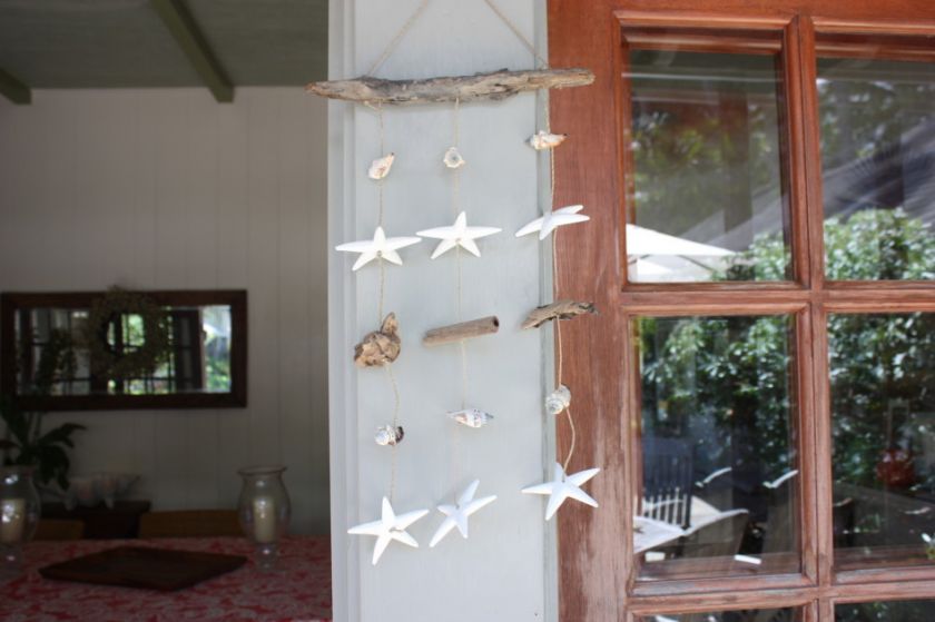   /Mobile Driftwood w/ White starfish & Shells   Coastal Decor  