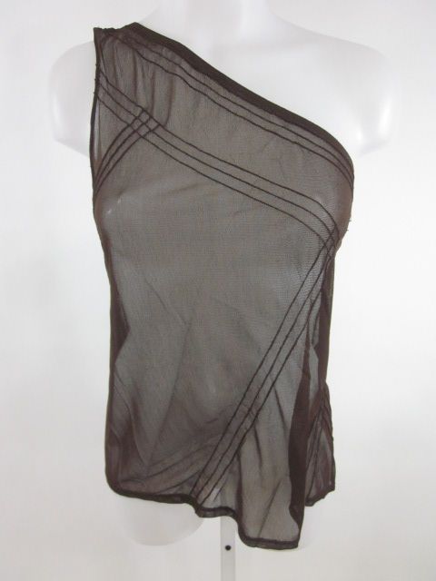 DONNA KARAN Brown Sheer One Shoulder Blouse Top  