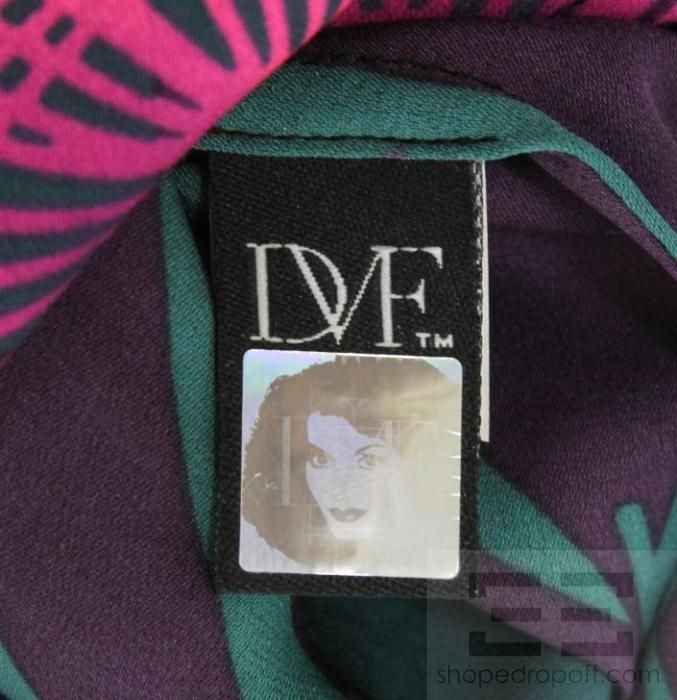 DVF Diane Von Furstenberg Fuchsia & Green Silk Sleeveless Tie Front 