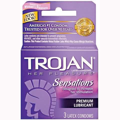 Trojan Her Pleasure Sensations   Retail Box of 3 Condoms