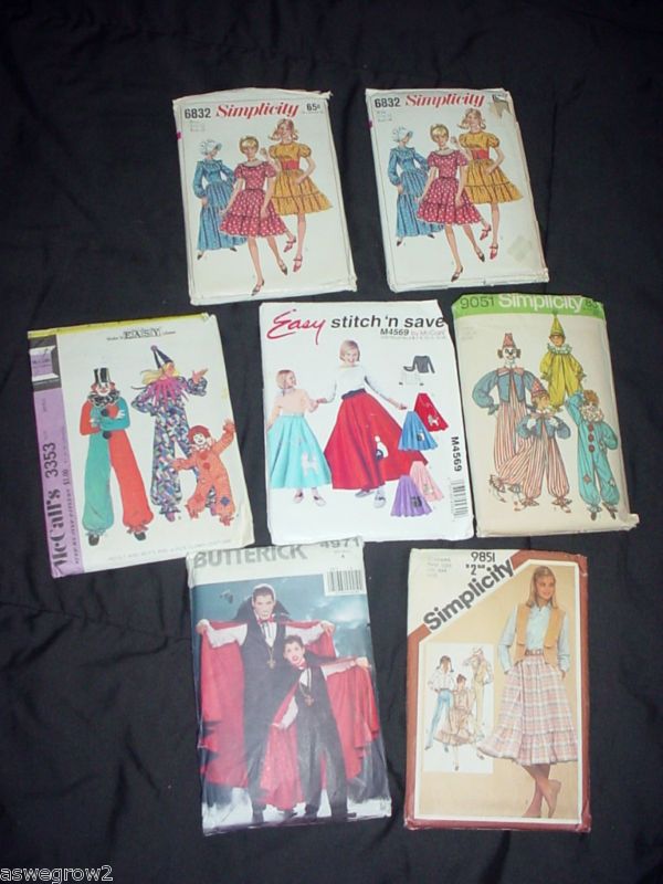 Adult Costume Patterns Prairie dress clowns dracula  