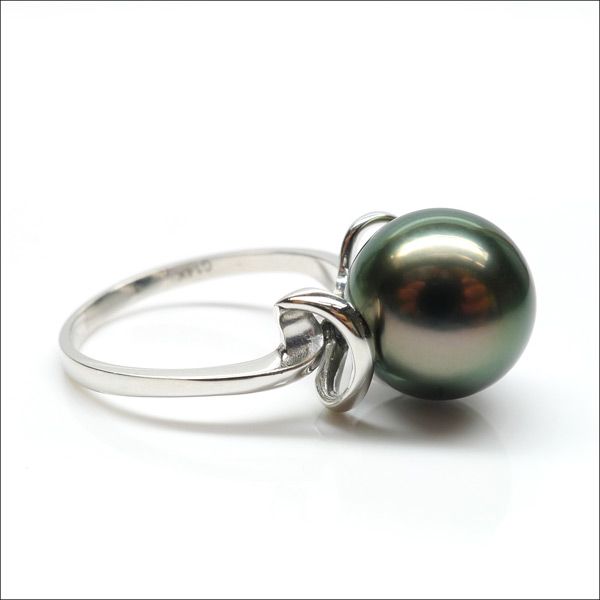   AAA 10.8MM GREEN TAHITIAN PEARL 14K GOLD RING NATURAL PEARL 6#  