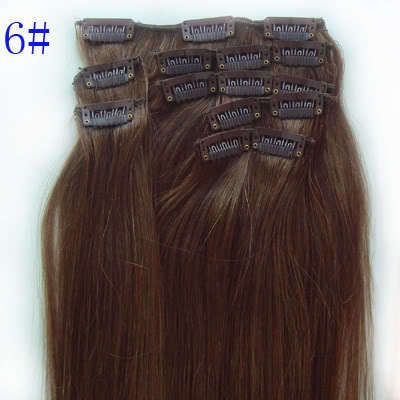 18 CLIP IN REAL HUMAN HAIR EXTENSIONS #6 MEDIUM BROWN  