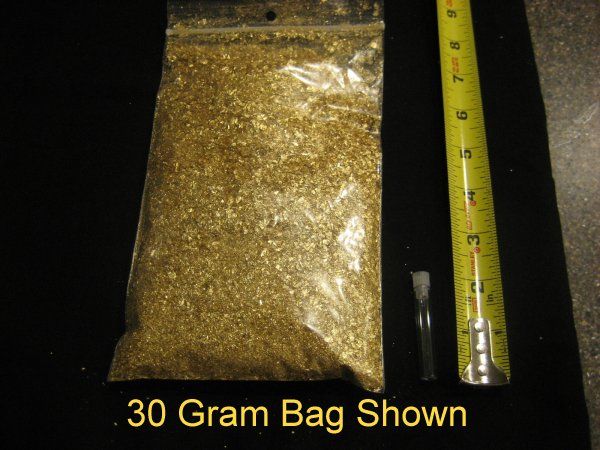 150 Gram Bag of Beautiful Gold Flakes Plus 2,000 Empty 2 Vials w/Caps