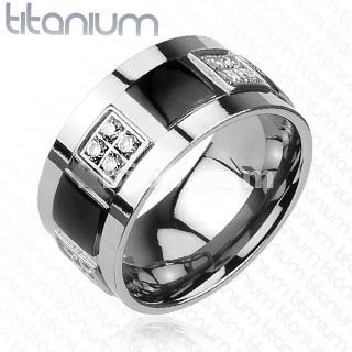   Titanium 2 Tone Black IP and Multi CZ Blox Band Mens Ring Fr Sz9~Sz14