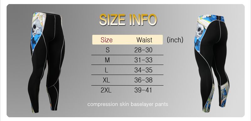   baselayer S~2XL compression tights skull printing pants FIXGEAR  