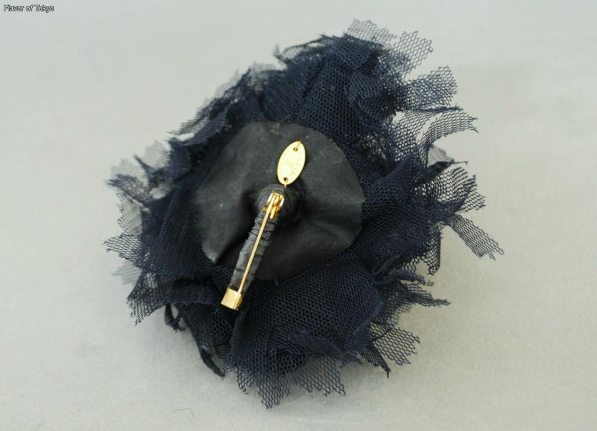   CHANEL Black Mesh Camellia Corsage Pin Brooch with Box  