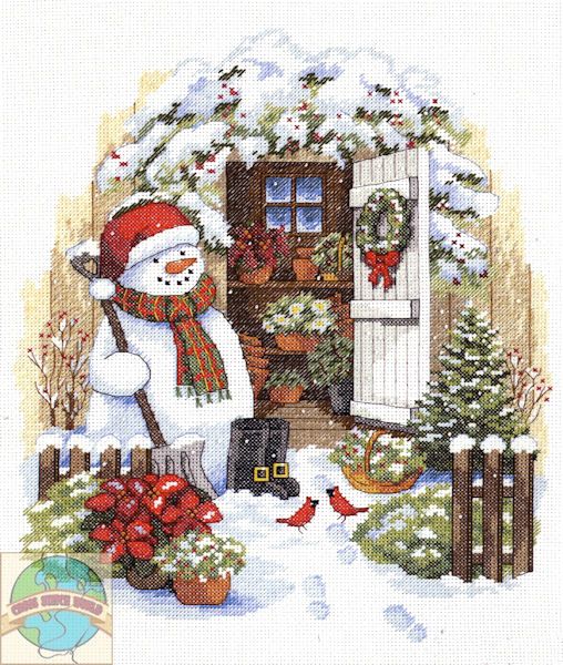 Cross Stitch Kit ~ Dimensions Garden Shed Snowman Cardinal Birds #8817 