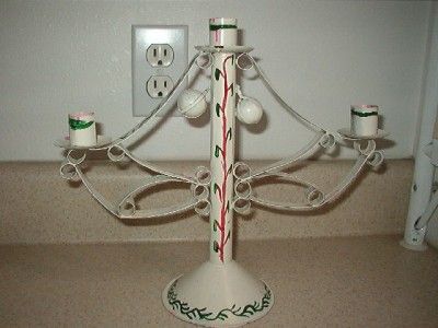 CHRISTMAS TIN Painted CANDELABRA CANDLE STICK vintage  