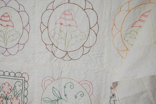 Embroidered Album Quilt SUNFLOWERS Signed, Dated 1932  