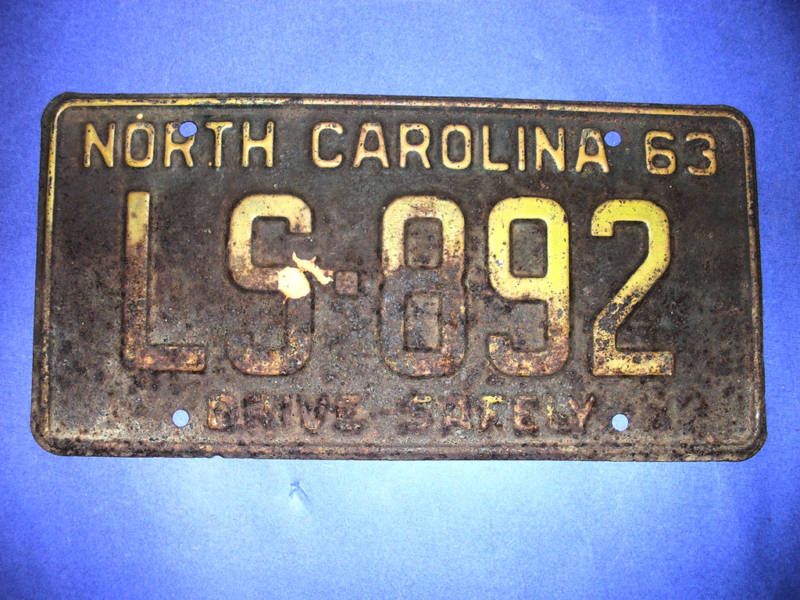 1963 North Carolina License Plate 3 digit needs repaint  