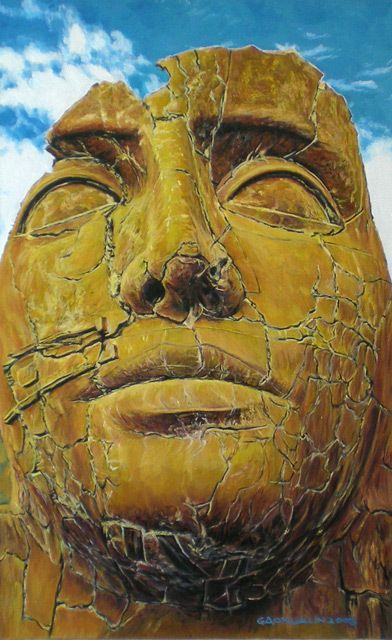 24 ORIGINAL SURREALISM OIL PAINTING MEMORY STONE AGE ON THE EASTER 