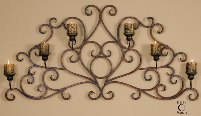   Hand Forged Metal Candle Holder Wall Sconce Wrought Iron Grille  