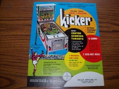 1966 CHICAGO COIN KICKER PINBALL MACHINE FLYER MINT  