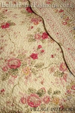 CHIC SHABBY ANTIQUE TEA ROSE QUEEN QUILT BEDSPREAD SET  