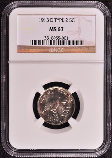 1913 D BUFFALO 5C NGC MS 67  