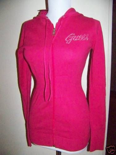 NWT GUESS HOODIE SWEATER RHINESTONES LOGO S M L  