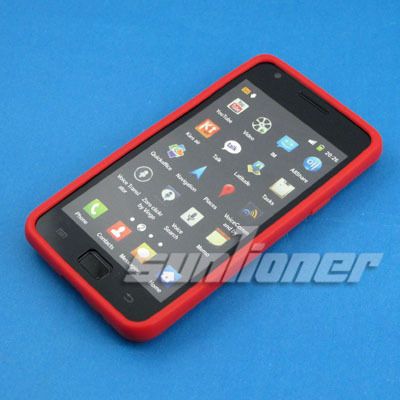 Samsung Galaxy S2 SII i9100 Silicon Case Cover + LCD Film . RED  