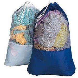 MESH & NYLON LARGE CAPACITY LAUNDRY BAG BLUE CORD LOCK  