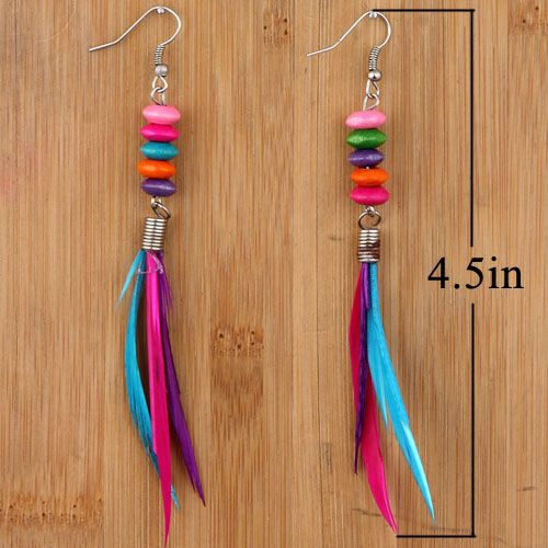   feather dangle hoop earring lot 6 pair blue yellow fit costume ball