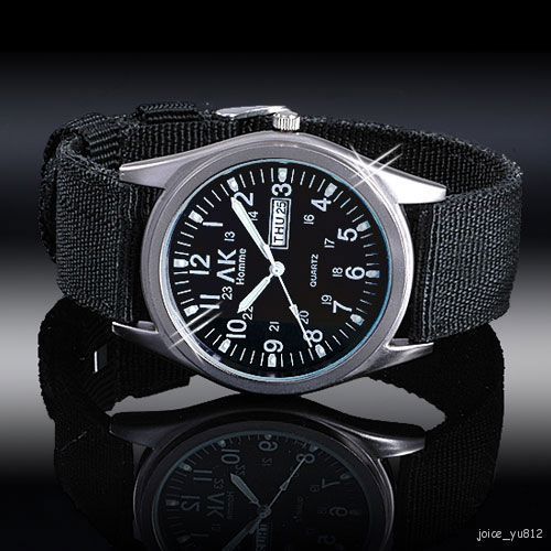 AK Homme DAY/DATE Mens Ladies Wrist Watch Black  