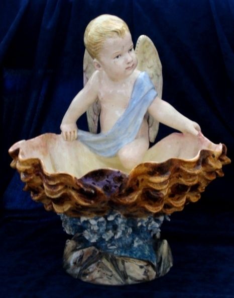 COLONNATA Antique Italian Ceramic Signed Cherub Shell  