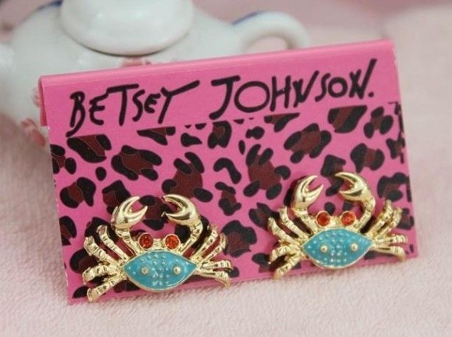 Betsey Johnson Crab Earrings / Crab Ring  