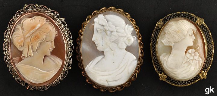 Pc Genuine Shell Carved Cameo Pins/Brooches 800 Purity Silver  