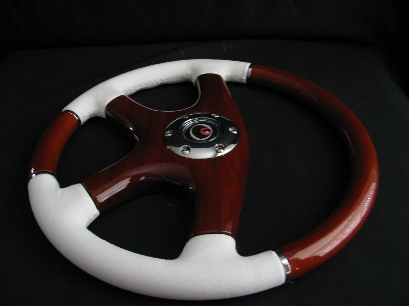 NEW 15 WHITE LEATHER WOOD GRAIN STEERING WHEEL  