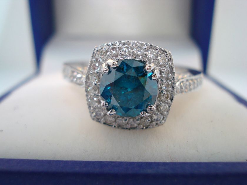 950 PLATINUM 1.40CT BLUE & WHITE DIAMONDS ENGAGEMENT RING  