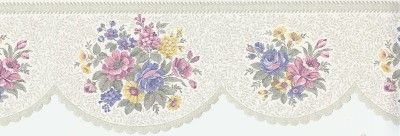 Wallpaper Border Victorian Floral Bouquet Swag  