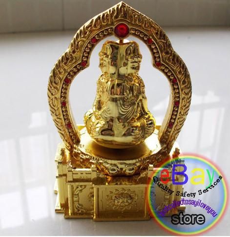 Feng Shui Alloy Prayer Wheel Solar Powered 3 statues Chenrezig 