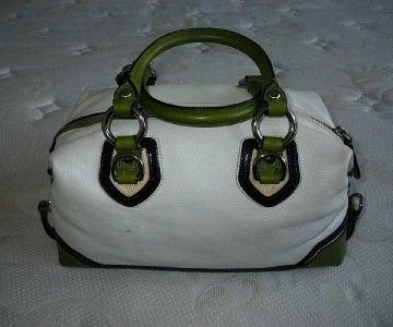   WHITE GREEN LEATHER SPECTATOR SABRINA TOTE BAG SATCHEL 13244 RARE WOW