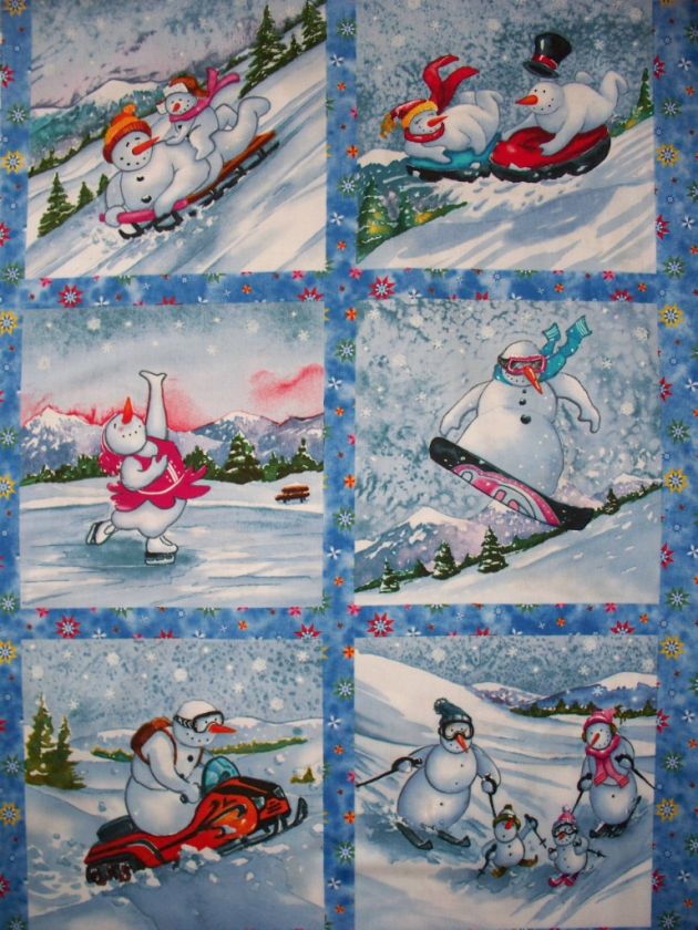 SANTA SNOWBOARD SKI SNOMOBILE SPORT COTTON FABRIC PANEL  