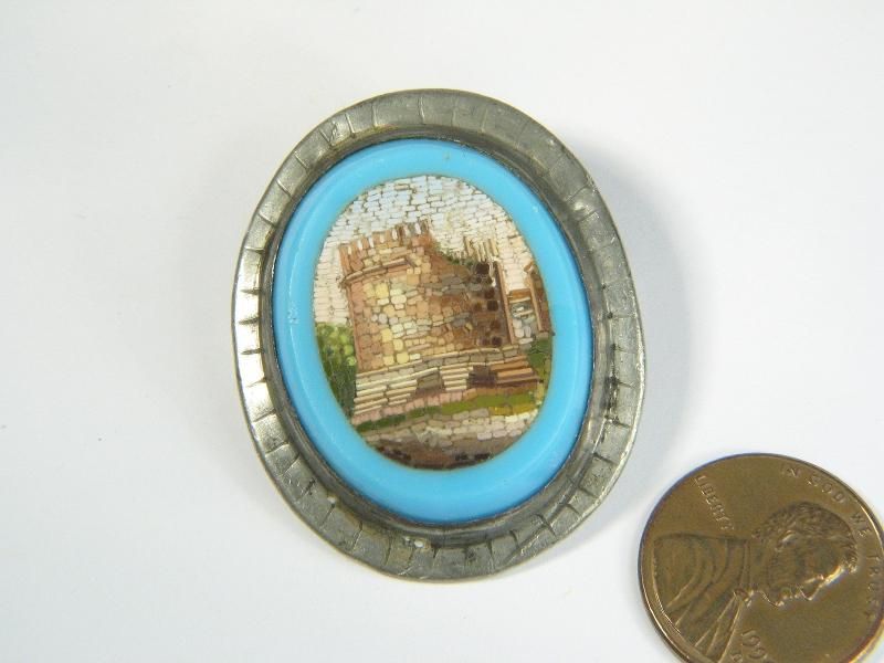   ANTIQUE MICROMOSAIC CECILIA METELLA MAUSOLEUM ROME BROOCH c1840  