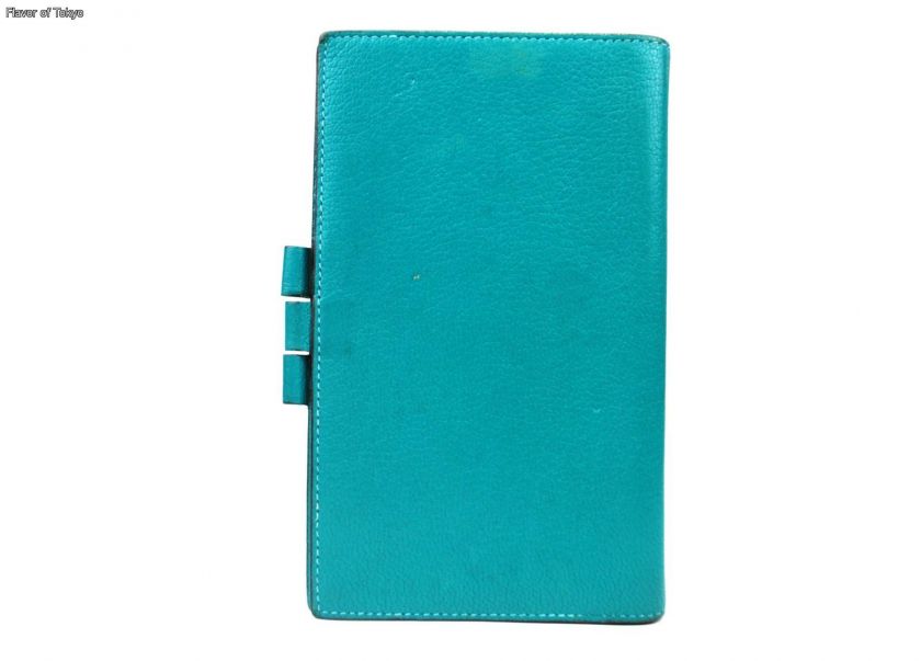 Authentic HERMES Leather Agenda Note Cover Blue Green  