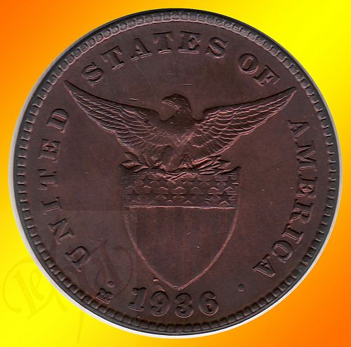 US PHILIPPINES 1 Centavo 1936 M KM#163 UNC Red Toned  